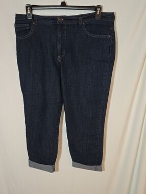 Basic Editions Women's Dark Indigo Relaxed Capri To Cuff Or Not Cuff...